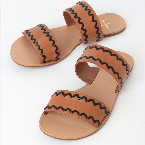 Lulu’s Caylee Whip Cognac & Black Leather Sandals! - Picture 2 of 4